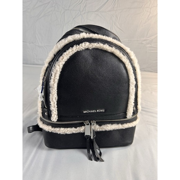 Michael Kors‎ Rhea Medium Suede and Faux Shearling Backpack Black NWT main image 8